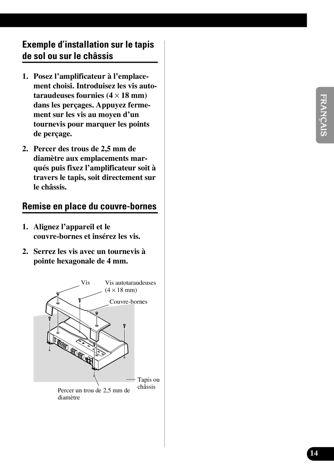 Pioneer PRS-D1000M owner manual Remise en place du couvre-bornes, English Français Deutsch Français Italiano Nederlands 