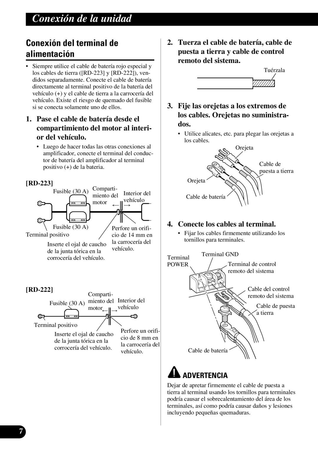 Pioneer PRS-D1000M owner manual Conexión del terminal de alimentación 