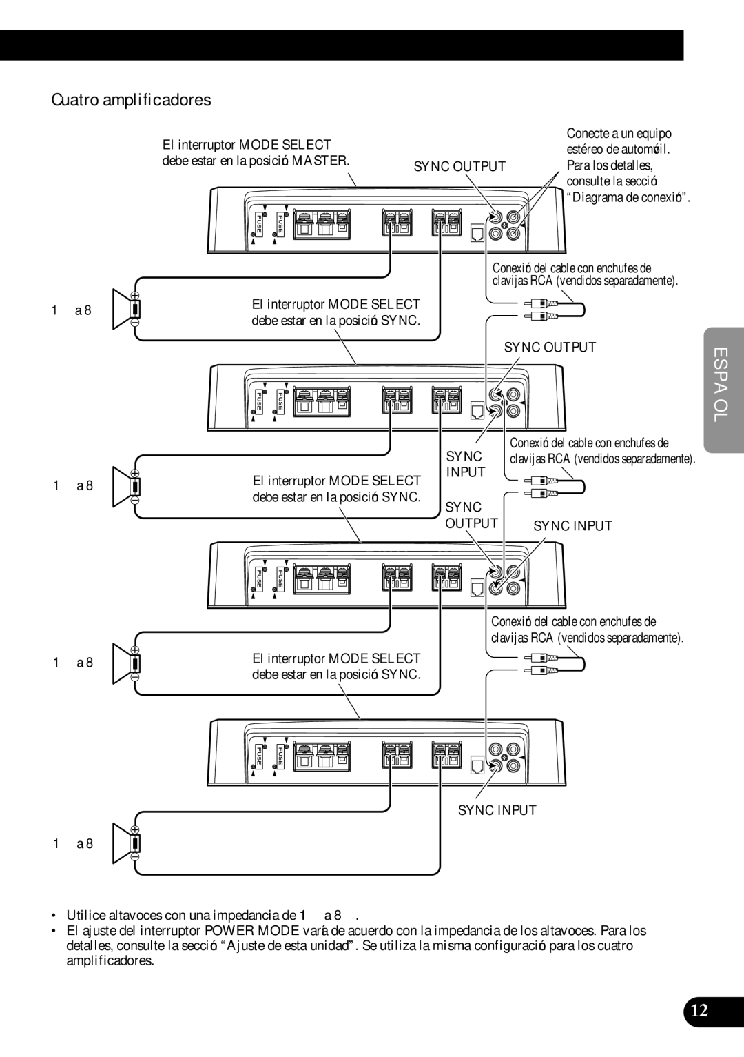 Pioneer PRS-D1000M owner manual Cuatro amplificadores, El interruptor Mode Select Conecte a un equipo, Para los detalles 