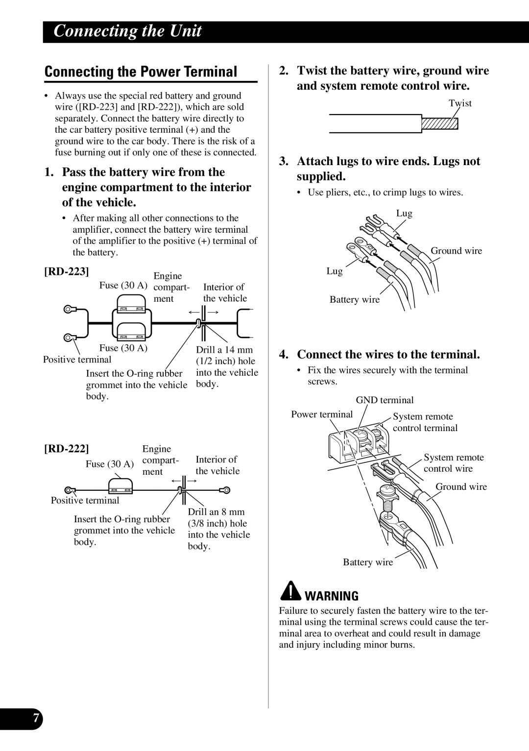 Pioneer PRS-D1000M owner manual Connecting the Power Terminal 