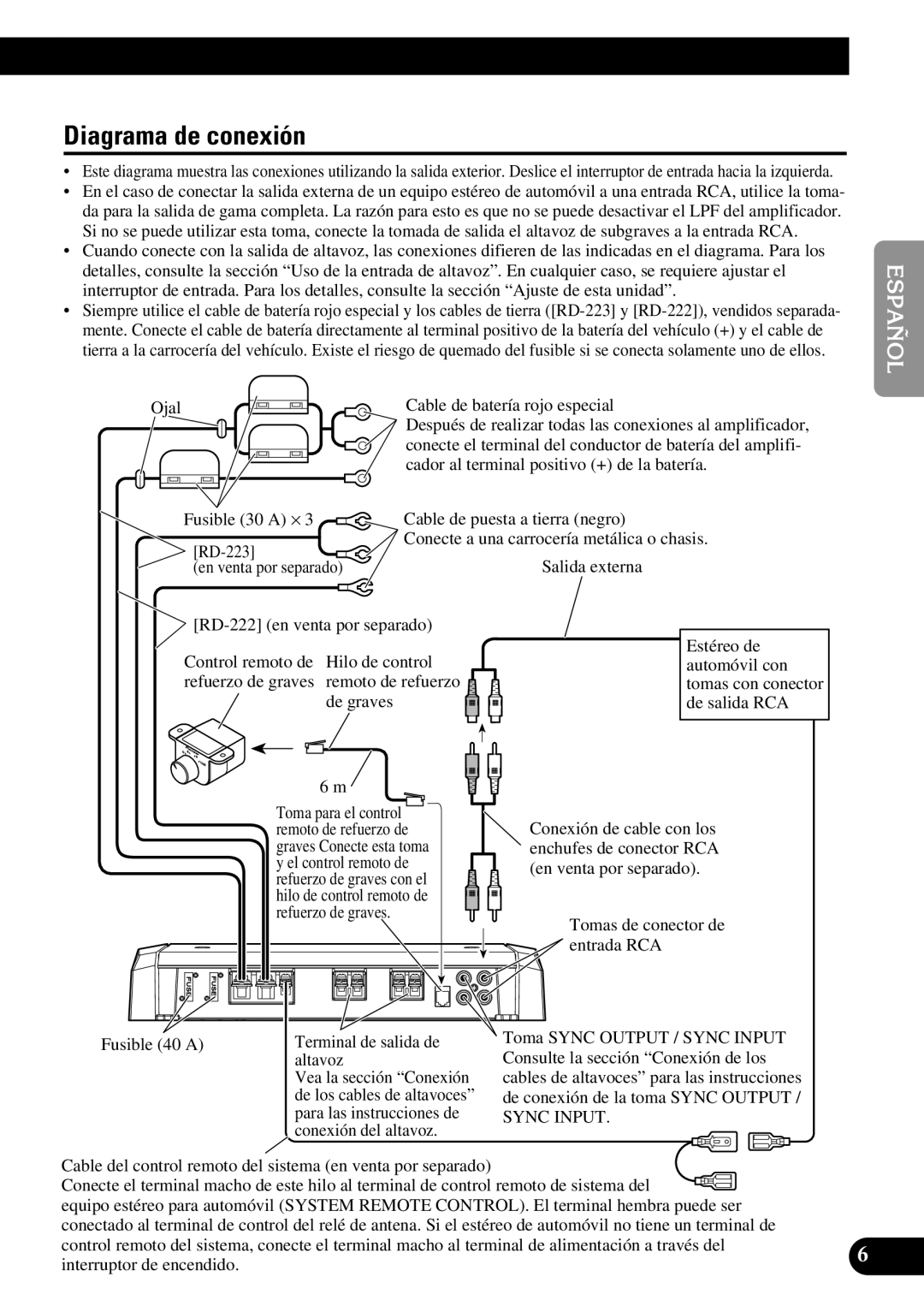 Pioneer PRS-D1100M owner manual Diagrama de conexión 