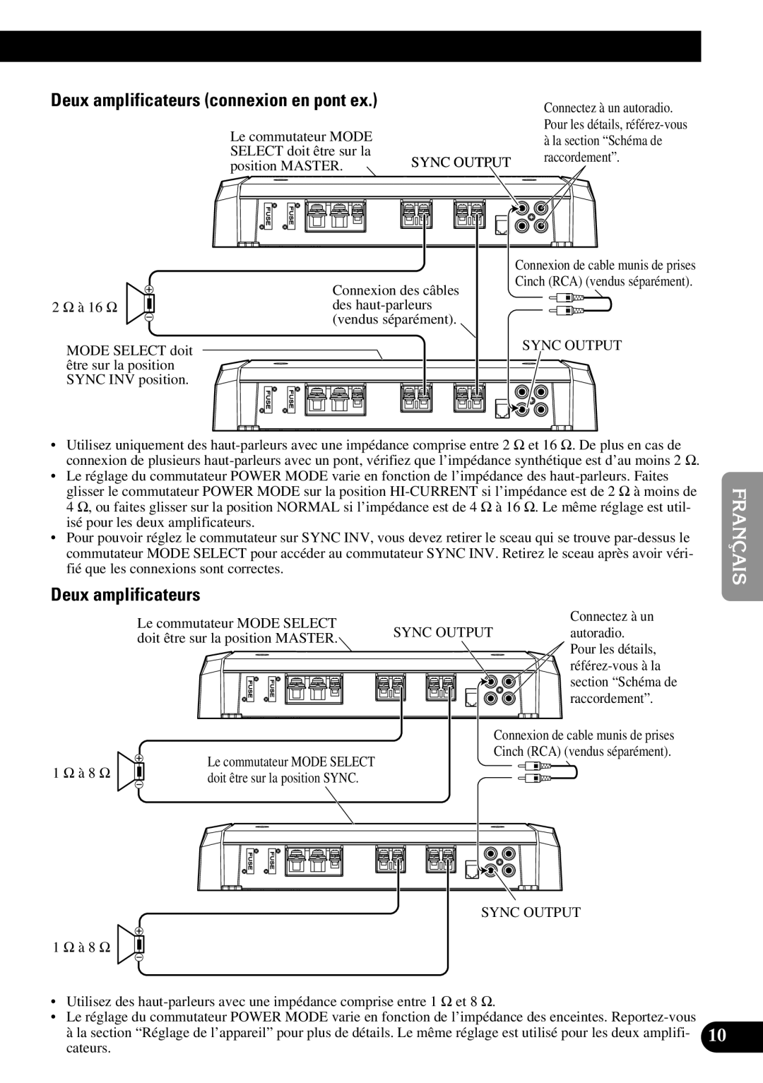 Pioneer PRS-D1100M owner manual Deux amplificateurs 