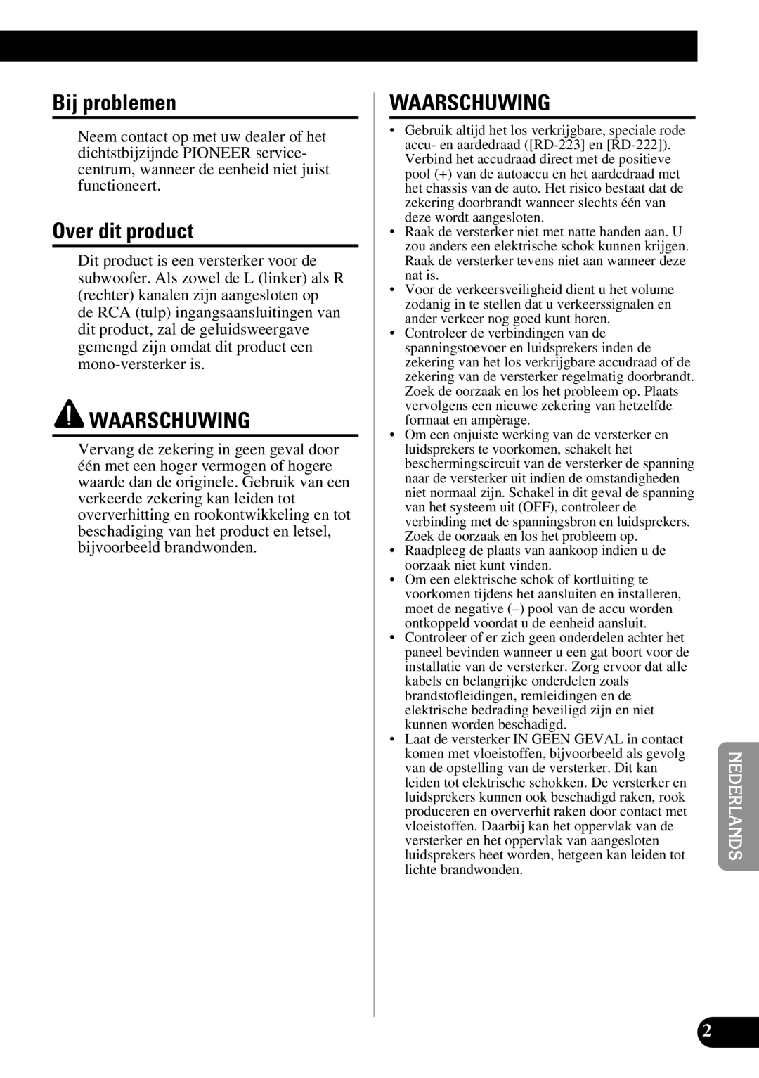 Pioneer PRS-D1100M owner manual Bij problemen, Over dit product 