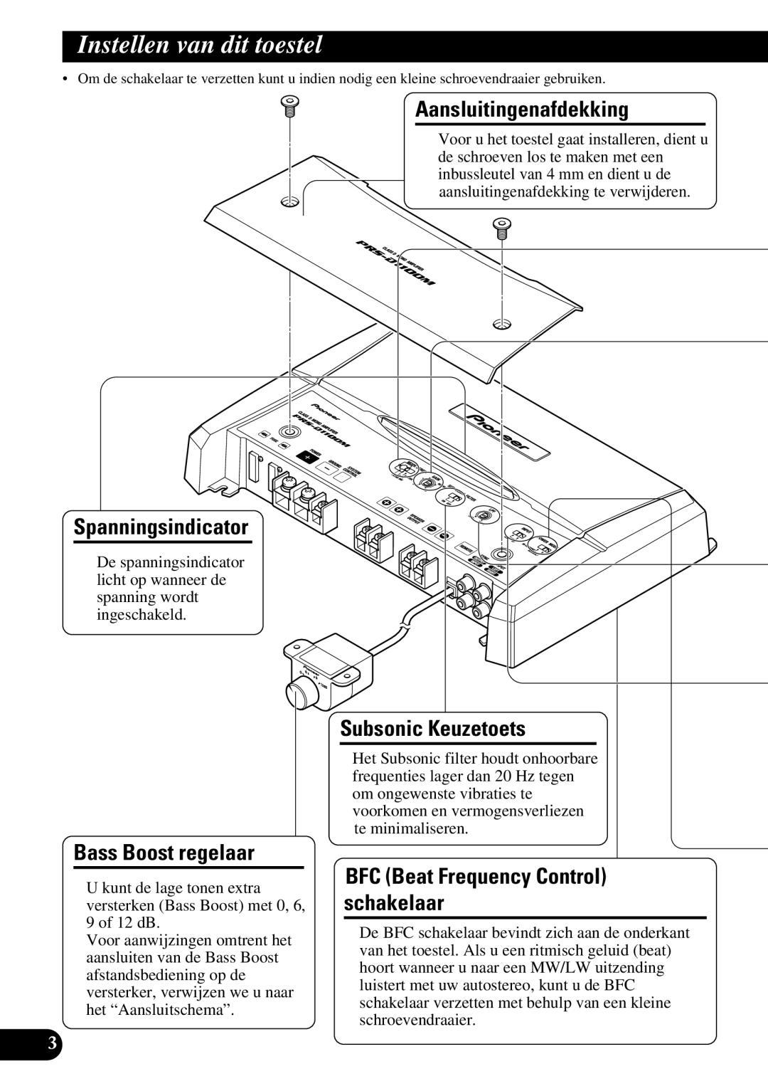 Pioneer PRS-D1100M owner manual Instellen van dit toestel 