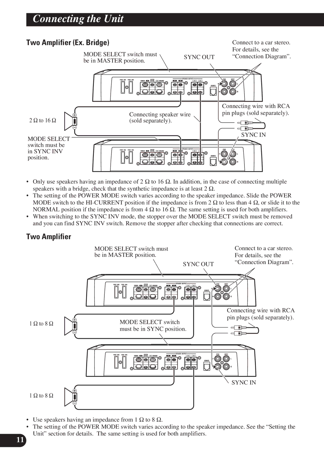 Pioneer PRS-D1200M owner manual Two Amplifier Ex. Bridge 