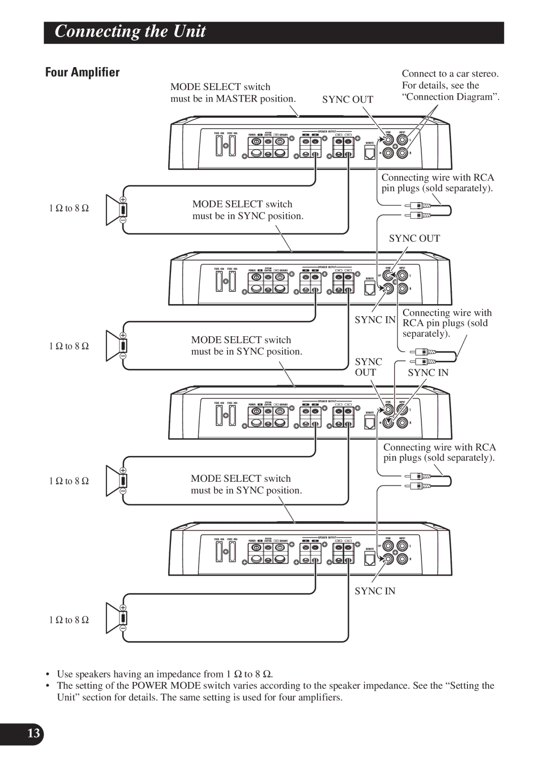 Pioneer PRS-D1200M owner manual Four Amplifier, Mode Select switch For details, see, Separately To 8 Ω 