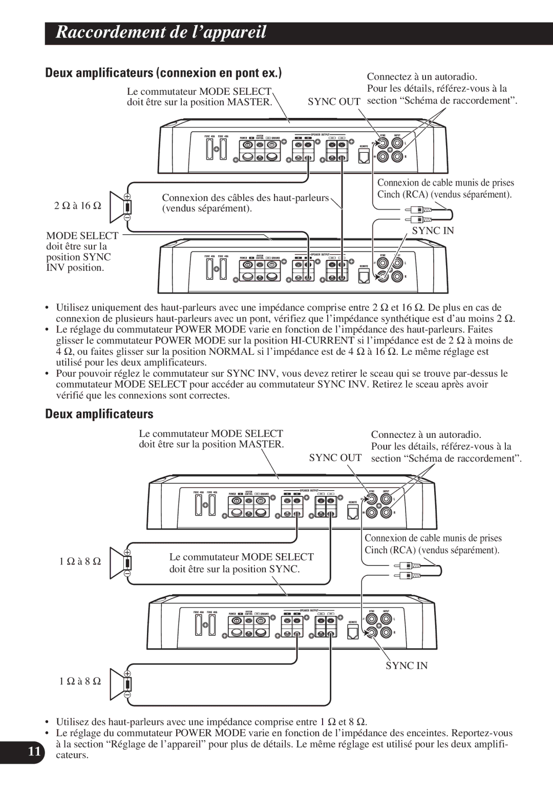 Pioneer PRS-D1200M owner manual Deux amplificateurs, Doit être sur la position Master 