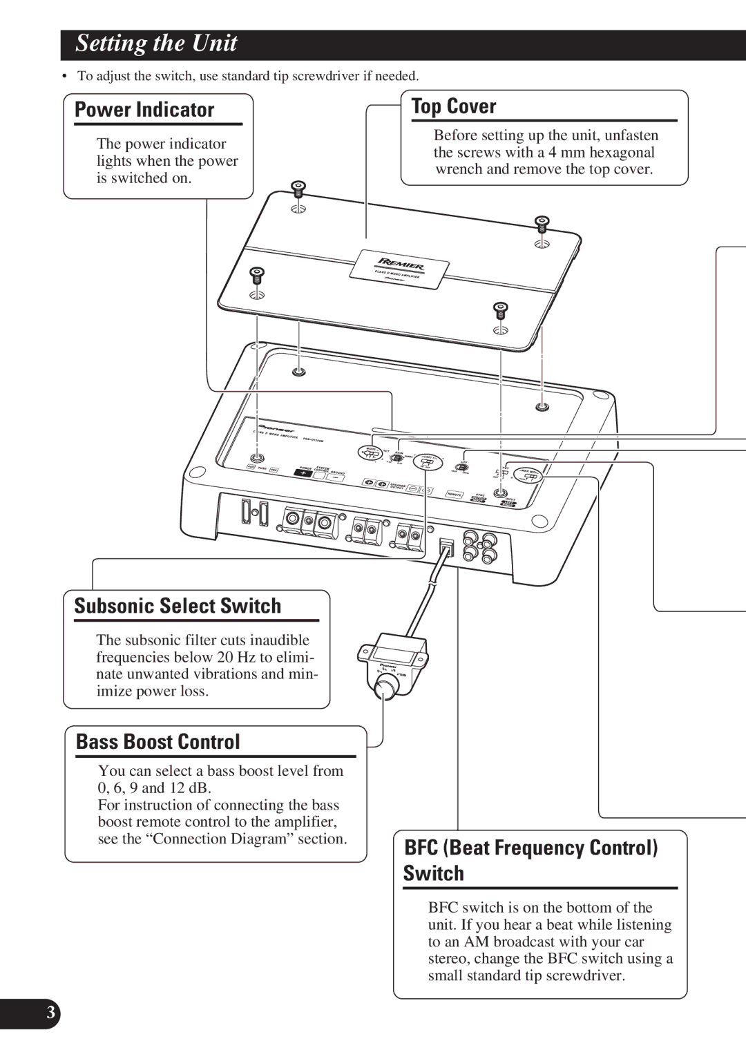 Pioneer PRS-D1200M owner manual Setting the Unit 