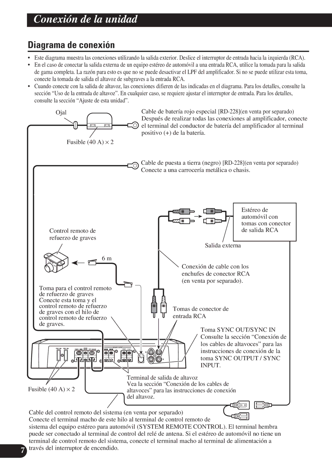 Pioneer PRS-D1200M owner manual Diagrama de conexión, Instrucciones de conexión de la, Toma Sync Output / Sync 