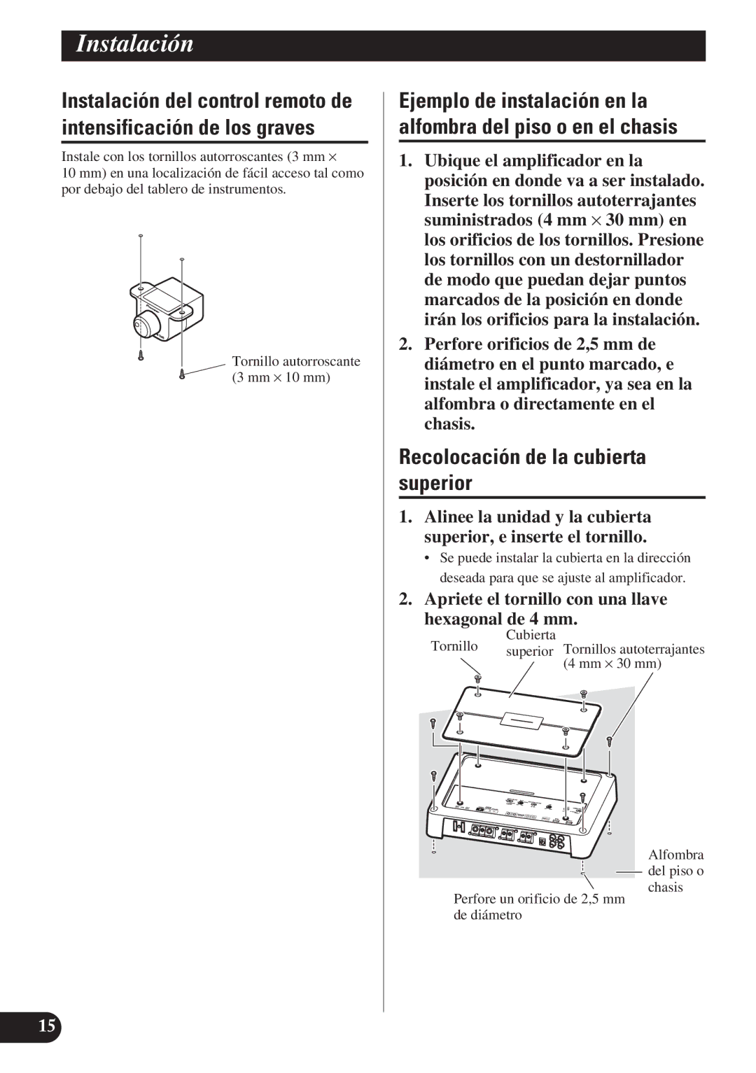 Pioneer PRS-D1200M owner manual Recolocación de la cubierta superior, Cubierta 