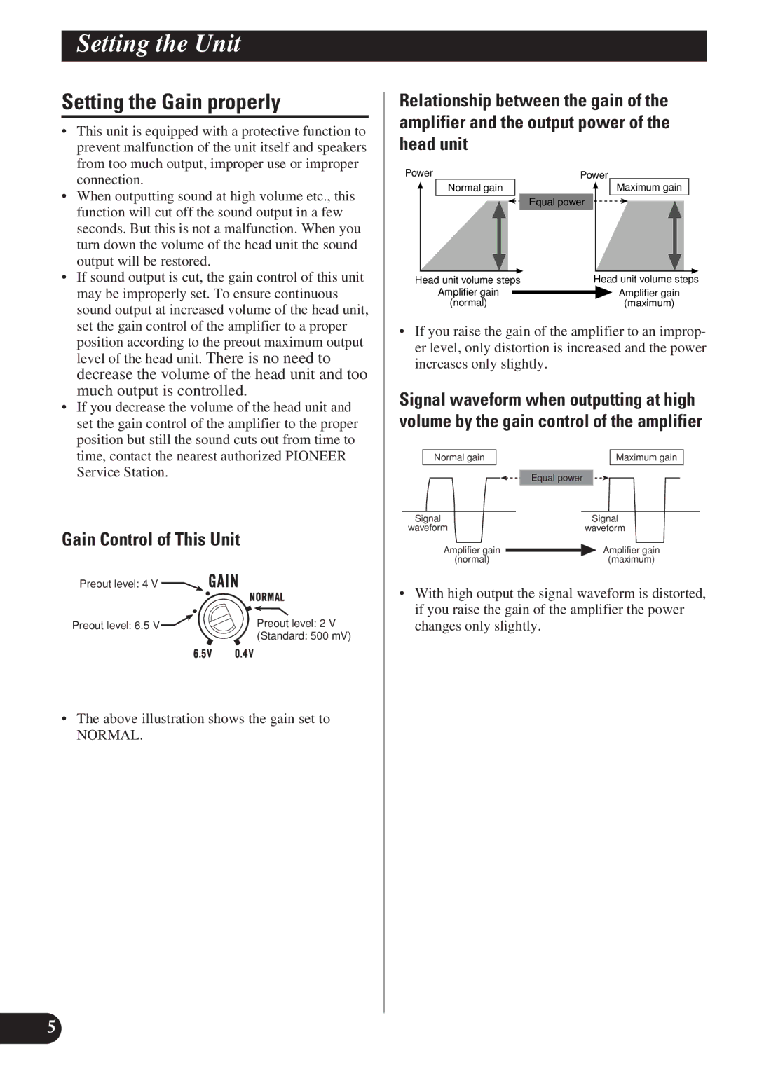 Pioneer PRS-D1200M owner manual Setting the Gain properly, Gain Control of This Unit 