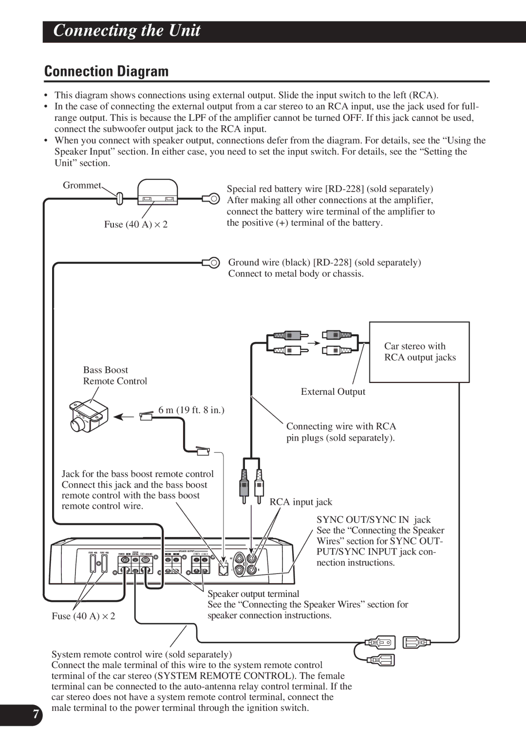 Pioneer PRS-D1200M Connection Diagram, Speaker connection instructions, System remote control wire sold separately 