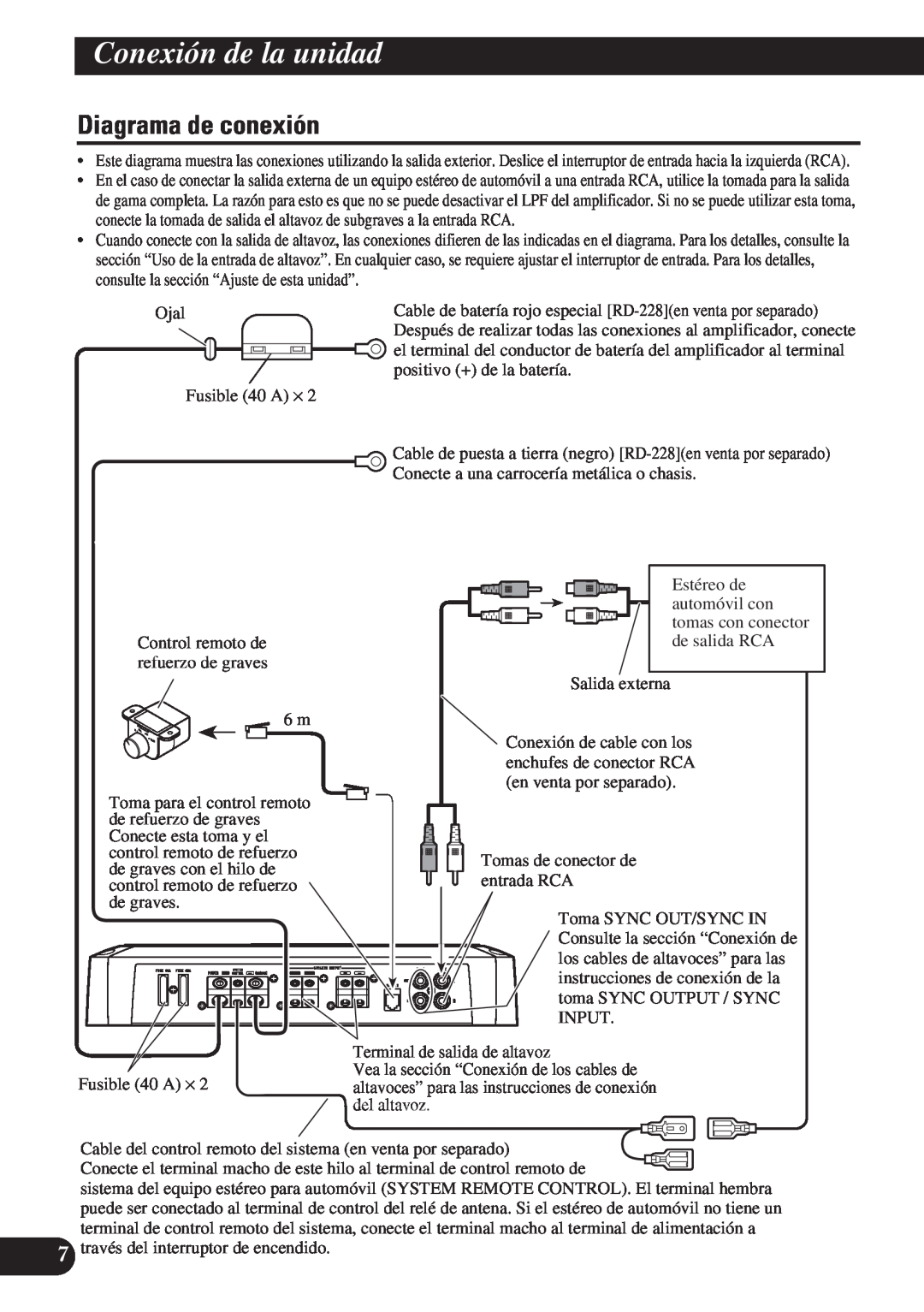 Pioneer PRS-D1200M owner manual Diagrama de conexión, Conexión de la unidad 