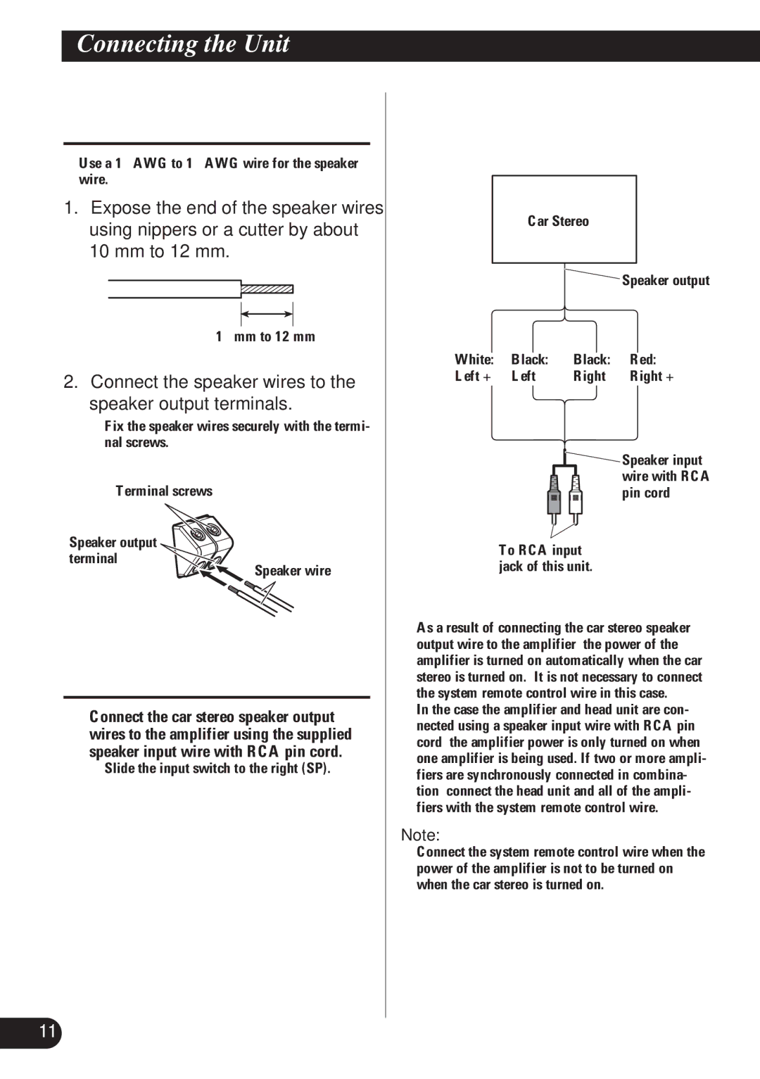 Pioneer PRS-D2200T owner manual Connecting the Speaker Output Terminals, Using the Speaker Input 