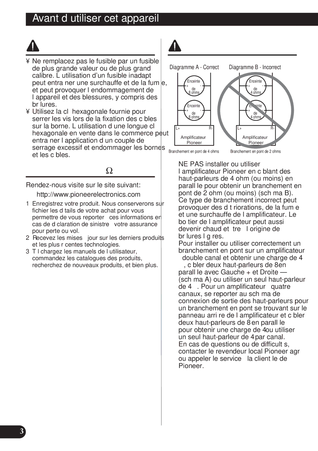 Pioneer PRS-D2200T owner manual Précaution, Visitez notre site Web 