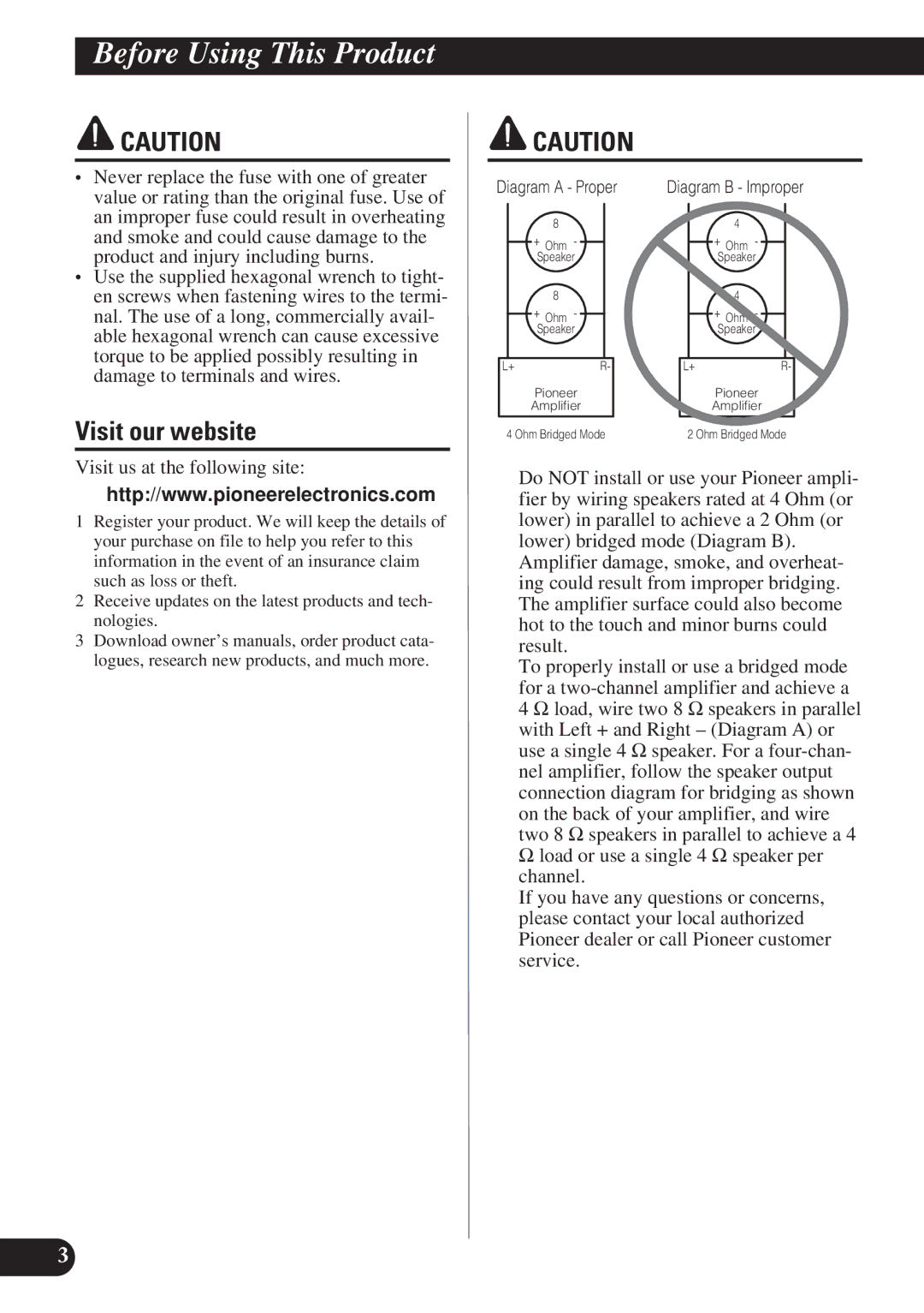 Pioneer PRS-D2200T owner manual Visit our website, Visit us at the following site 