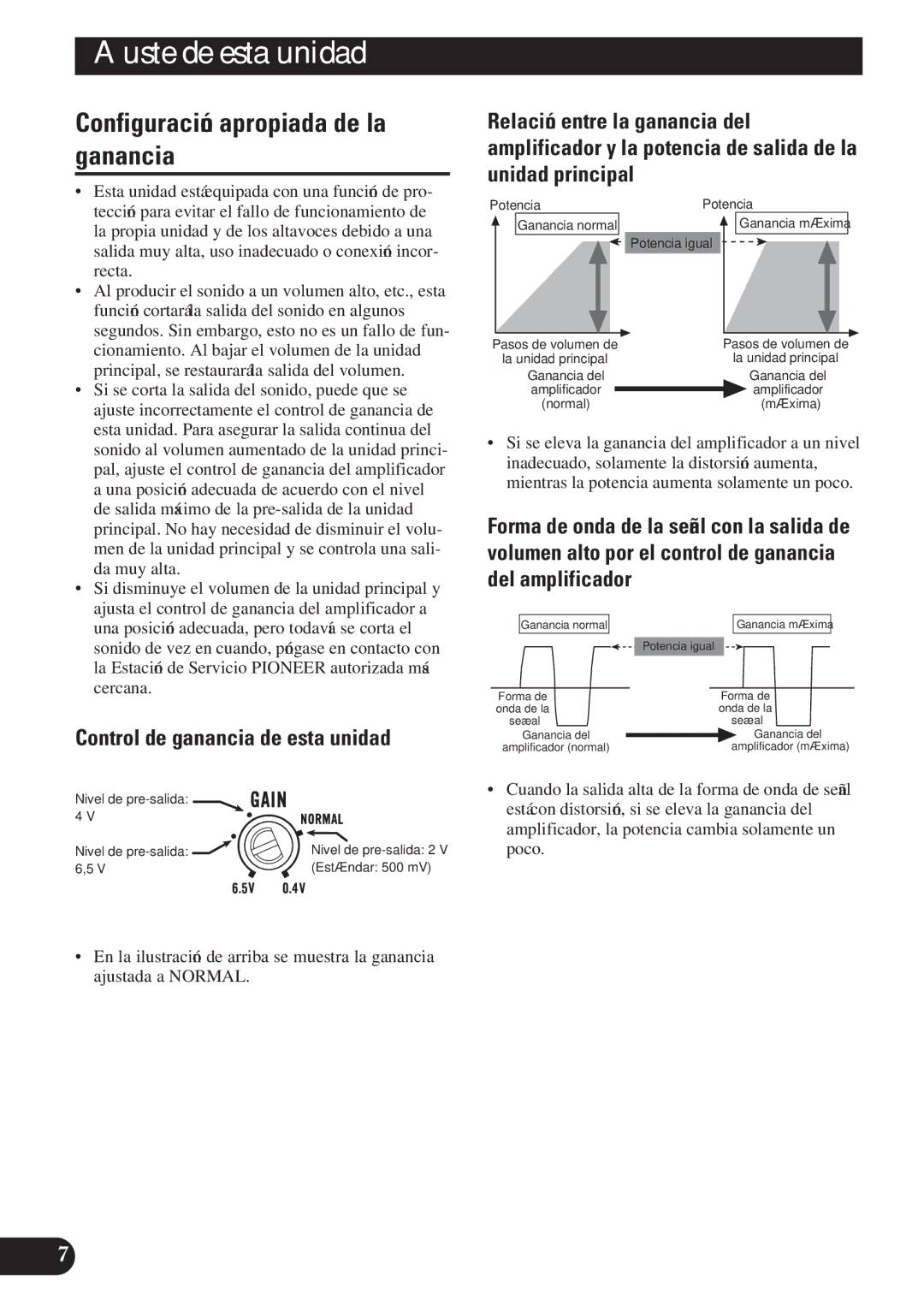 Pioneer PRS-D2200T owner manual Configuración apropiada de la ganancia, Control de ganancia de esta unidad 