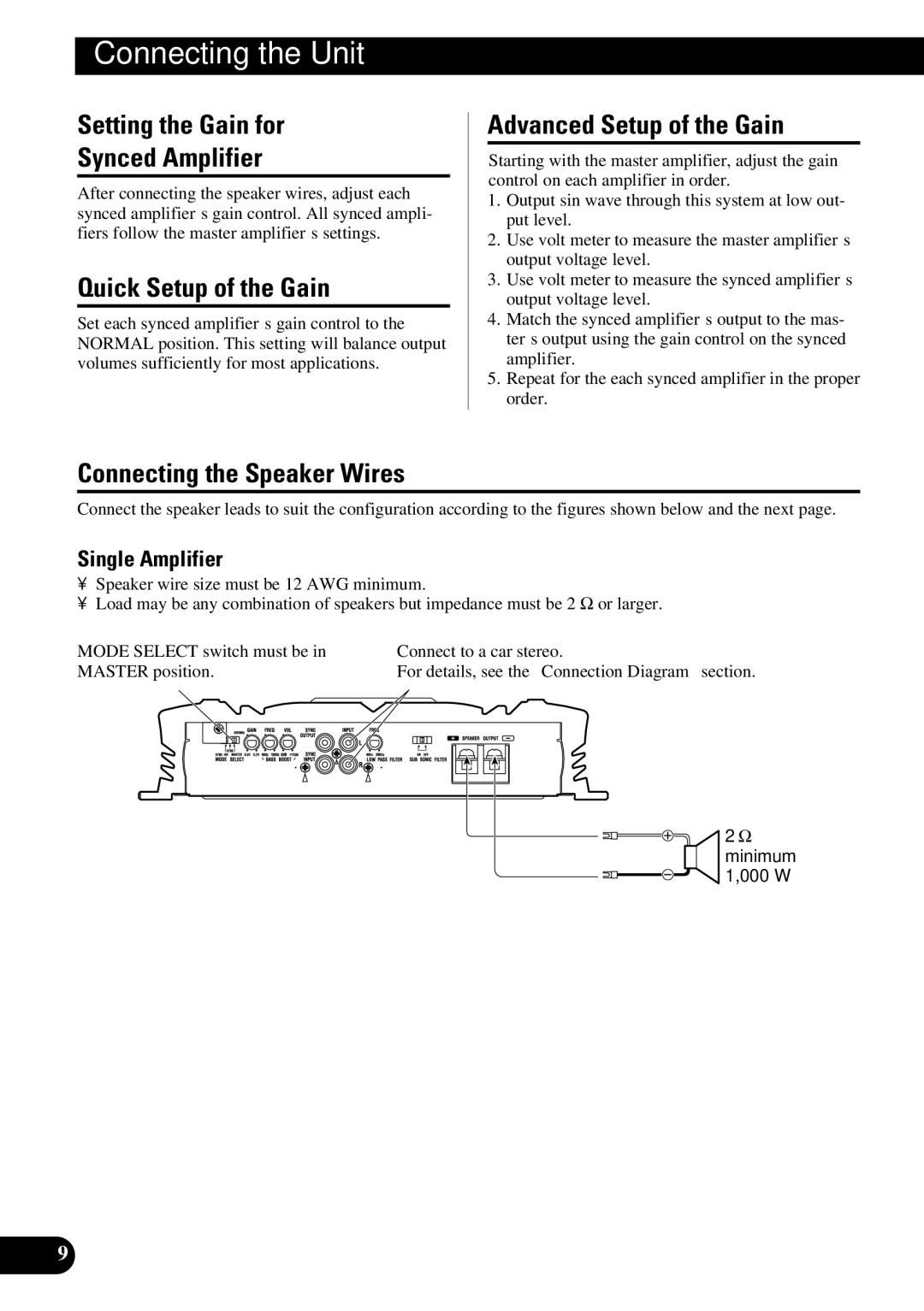 Pioneer PRS-D3000SPL Setting the Gain for Synced Amplifier, Quick Setup of the Gain, Advanced Setup of the Gain 