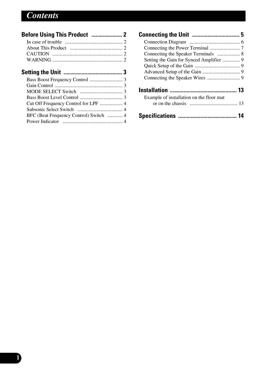 Pioneer PRS-D3000SPL owner manual Contents 