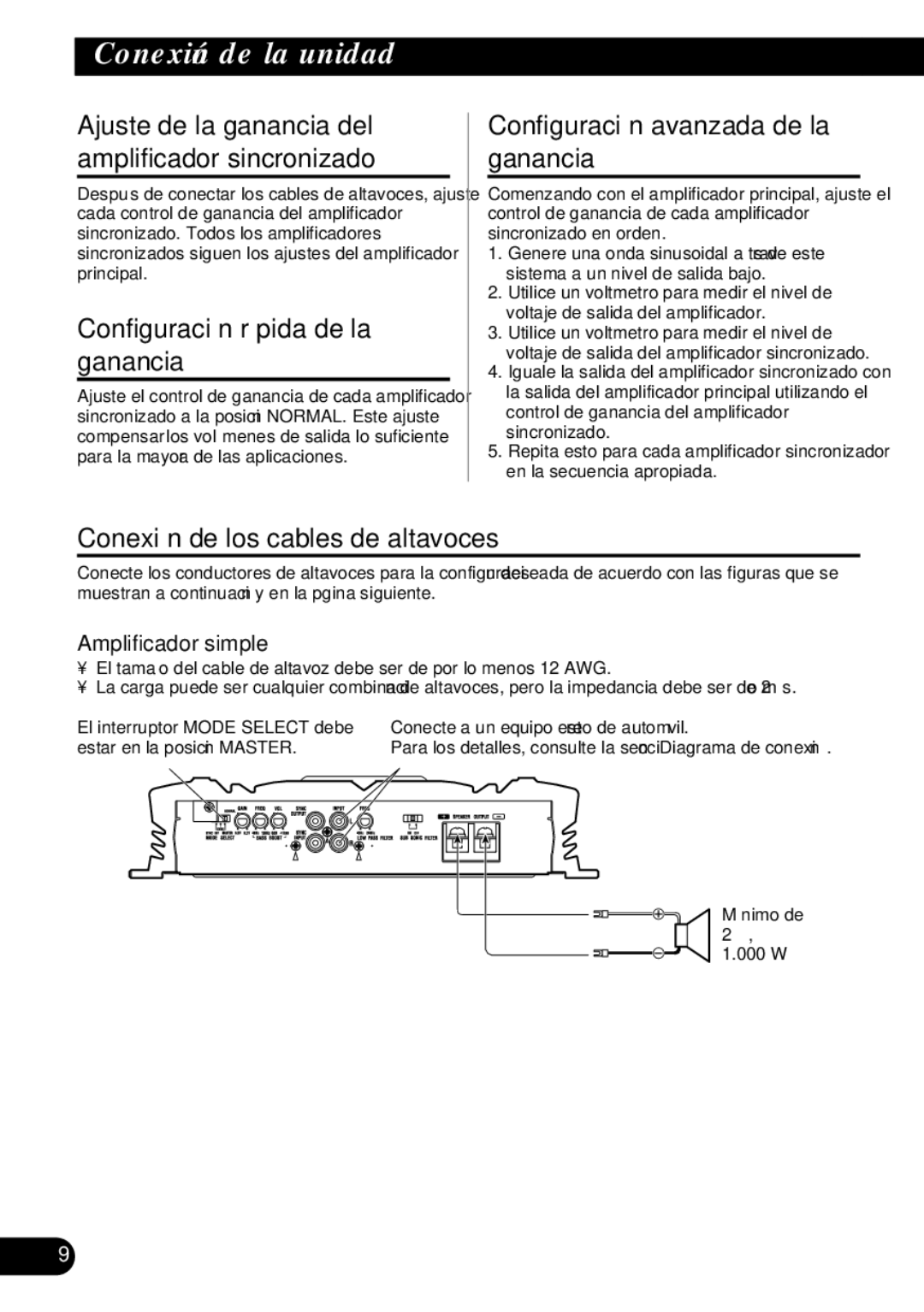 Pioneer PRS-D3000SPL Configuración rápida de la ganancia, Configuración avanzada de la ganancia, Amplificador simple 