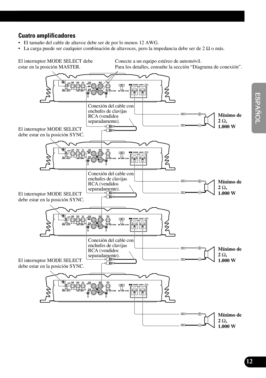 Pioneer PRS-D3000SPL owner manual Cuatro amplificadores 