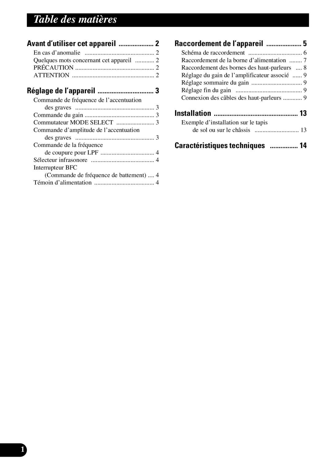 Pioneer PRS-D3000SPL owner manual Table des matières 