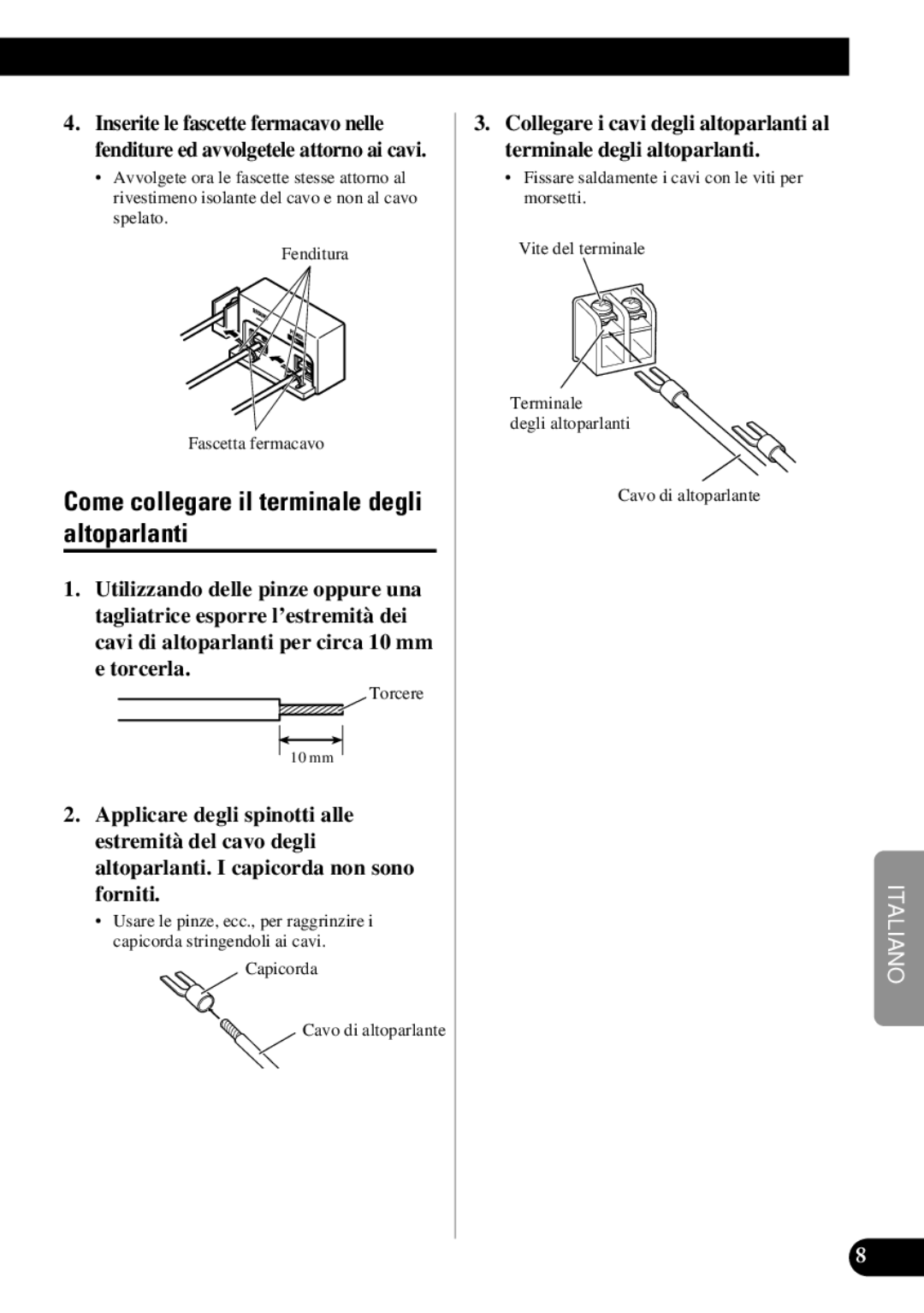 Pioneer PRS-D3000SPL owner manual Come collegare il terminale degli altoparlanti 