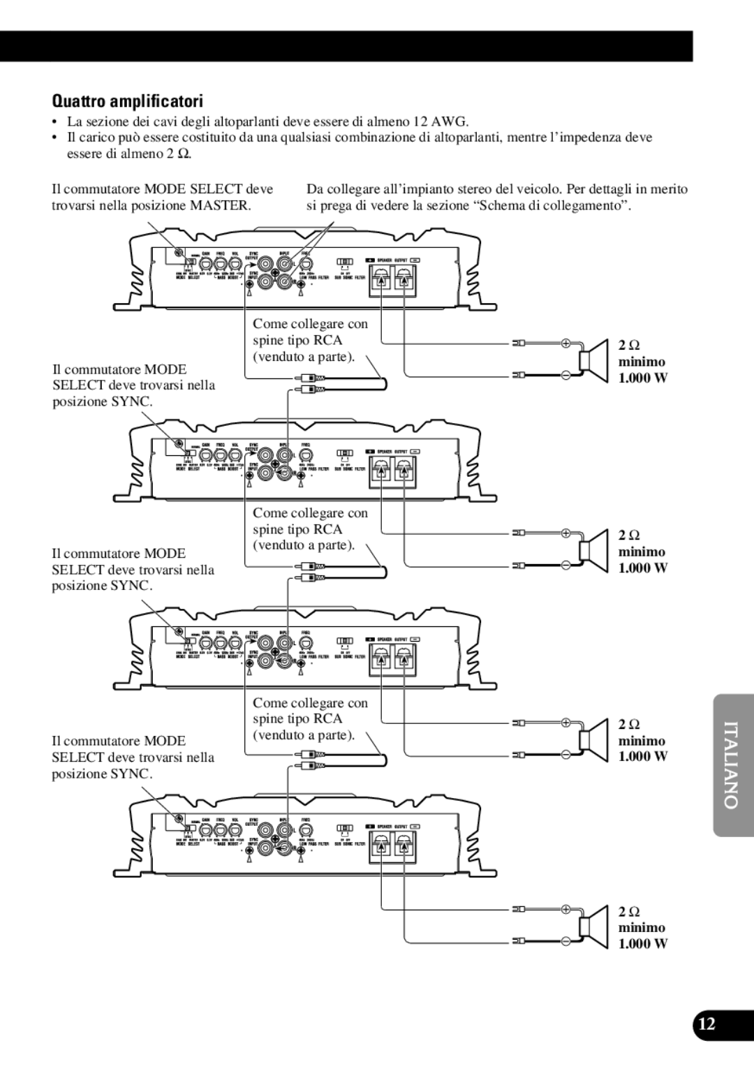 Pioneer PRS-D3000SPL owner manual Quattro amplificatori 