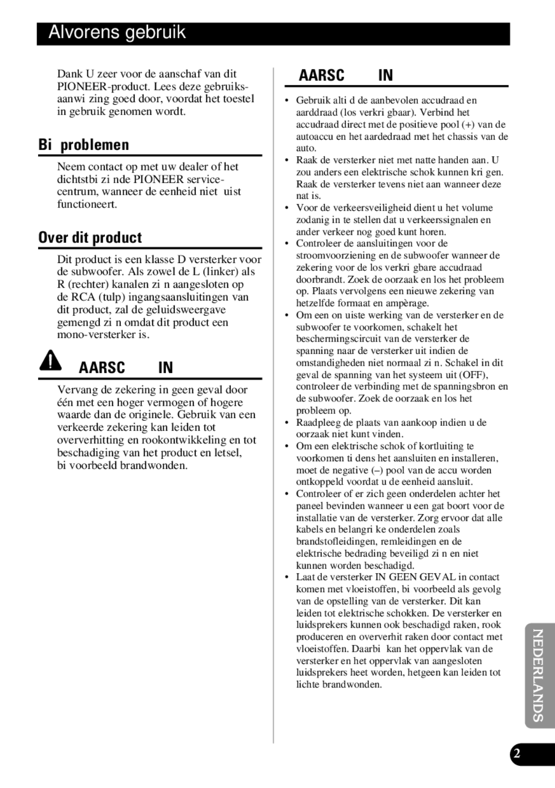 Pioneer PRS-D3000SPL owner manual Alvorens gebruik, Bij problemen, Over dit product 