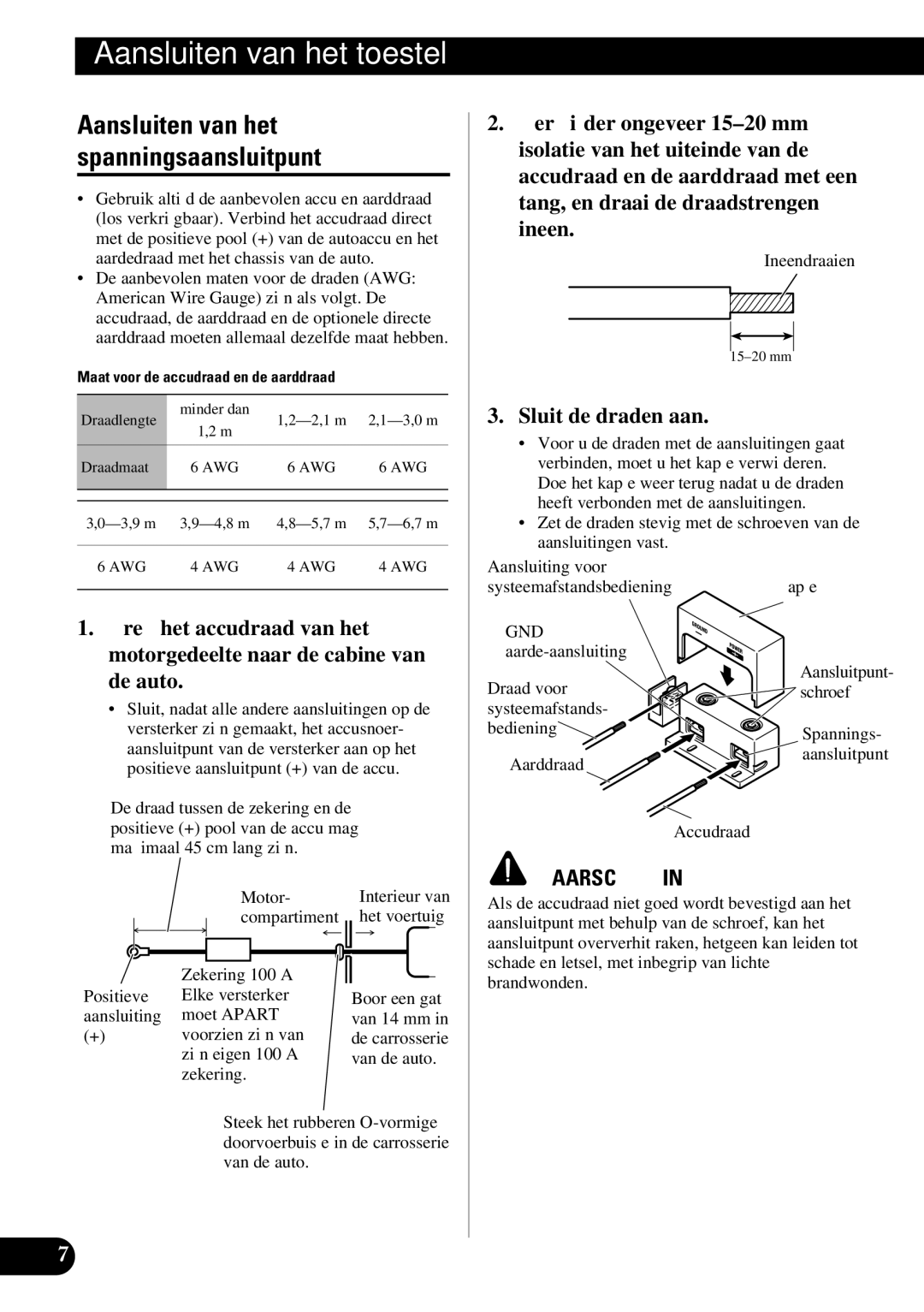 Pioneer PRS-D3000SPL owner manual Aansluiten van het spanningsaansluitpunt, Sluit de draden aan 