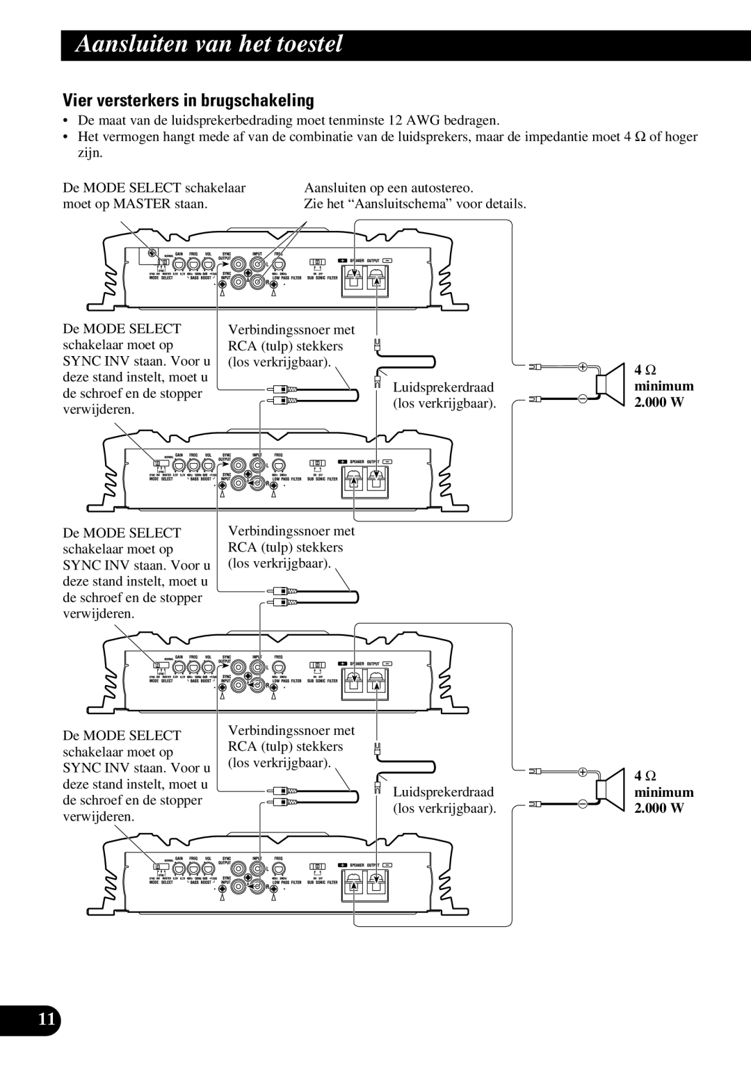 Pioneer PRS-D3000SPL owner manual Vier versterkers in brugschakeling 