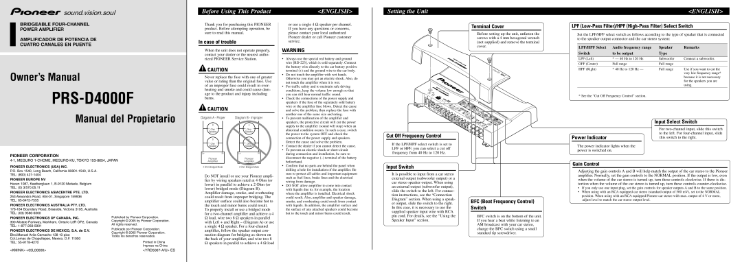 Pioneer PRS-D4000F owner manual Before Using This Product, Setting the Unit 