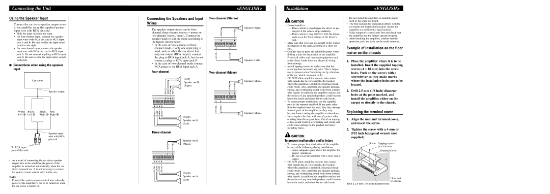 Pioneer PRS-D4000F specifications Installation, Using the Speaker Input, Connecting the Speakers and Input Wires 