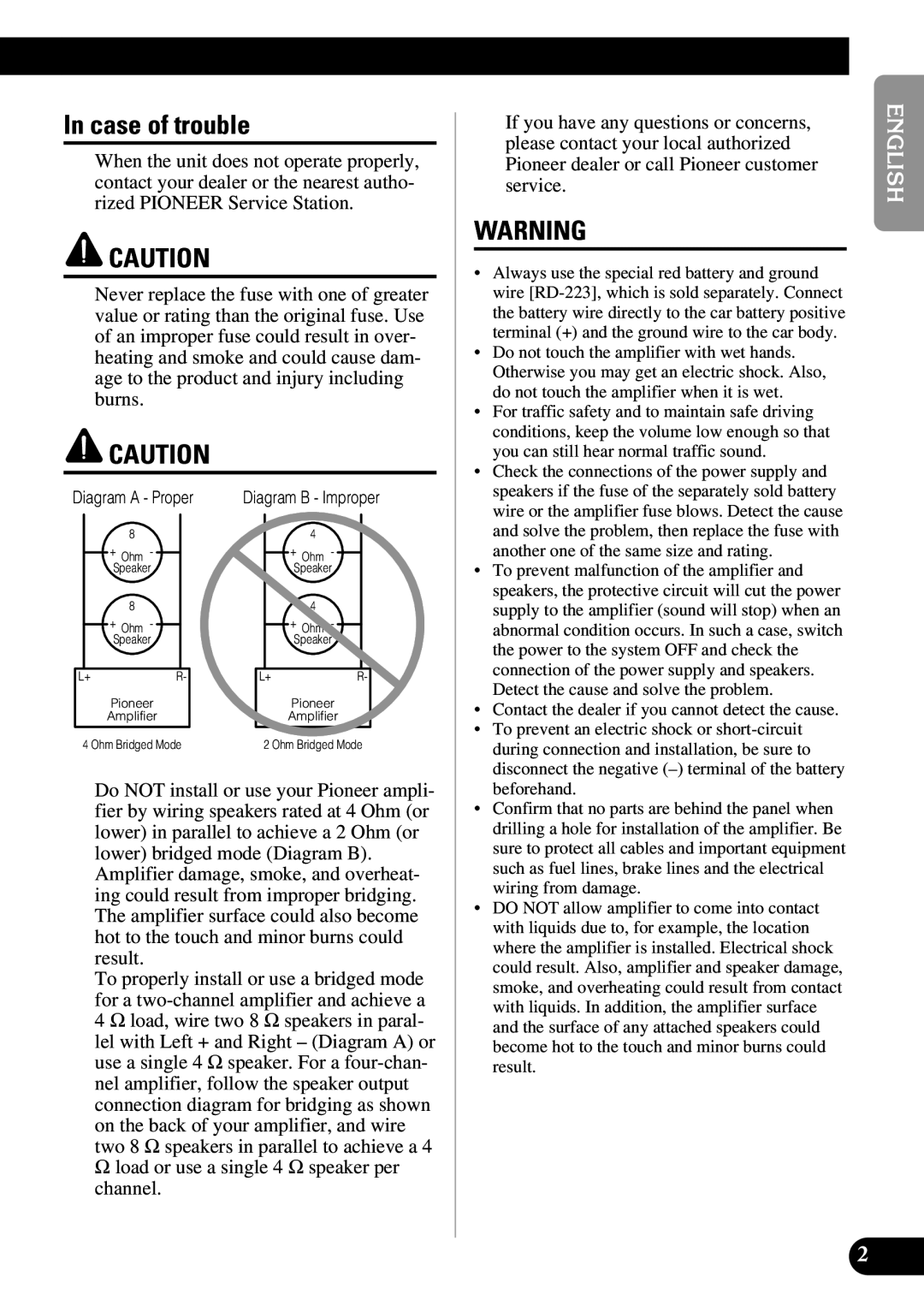 Pioneer PRS-D410 owner manual Case of trouble 