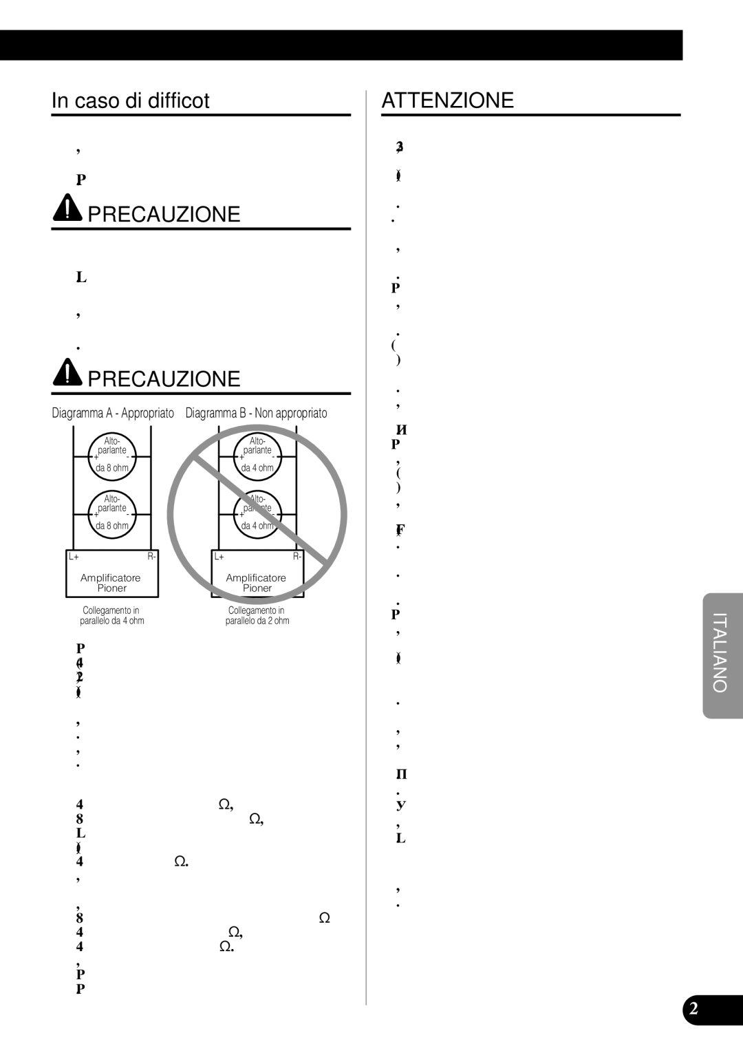 Pioneer PRS-D410 owner manual Caso di difficotà, Precauzione 