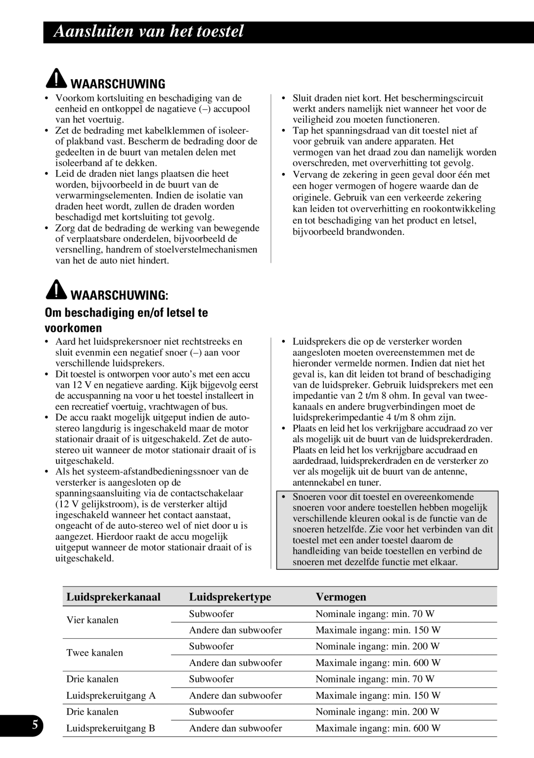 Pioneer PRS-D410 owner manual Aansluiten van het toestel, Om beschadiging en/of letsel te voorkomen 