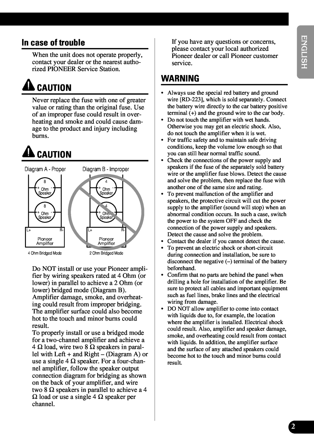 Pioneer PRS-D410 owner manual In case of trouble 