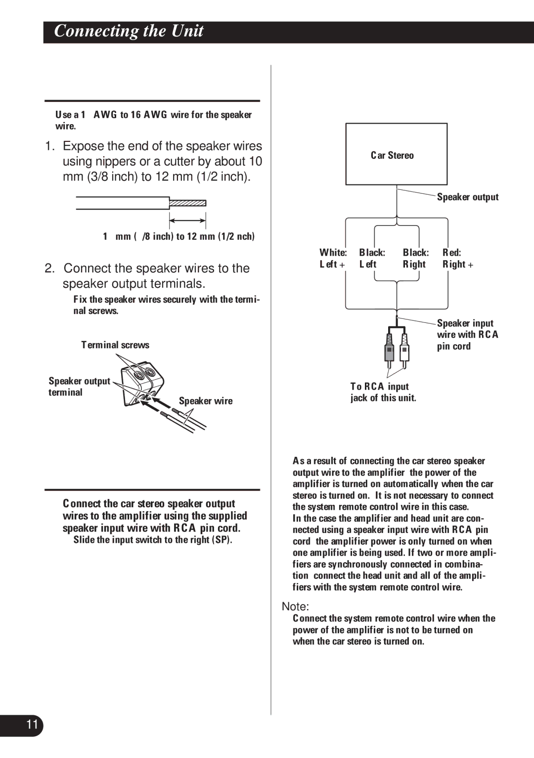 Pioneer PRS-D4200F owner manual Connecting the Speaker Output Terminals, Using the Speaker Input 