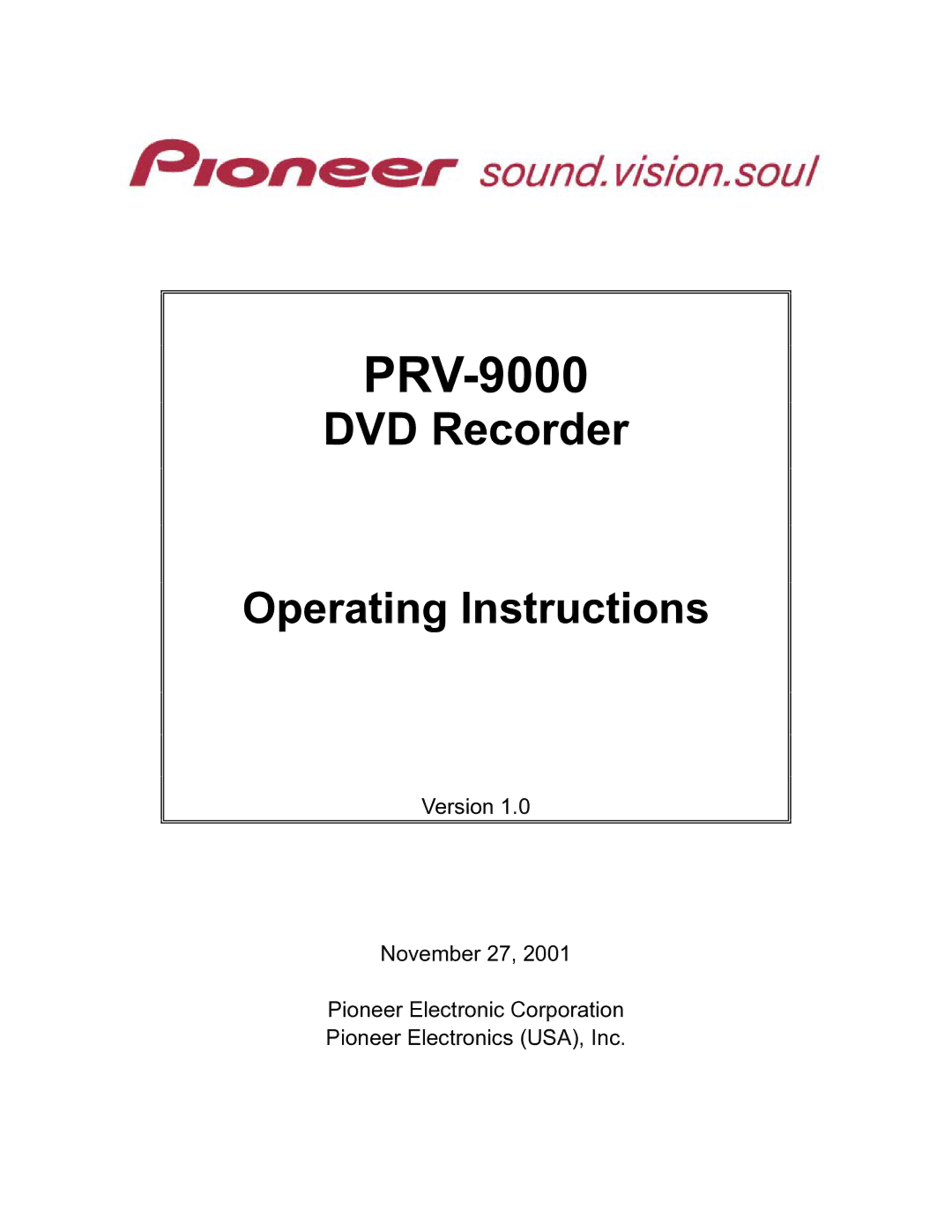 Pioneer PRV-9000 operating instructions 