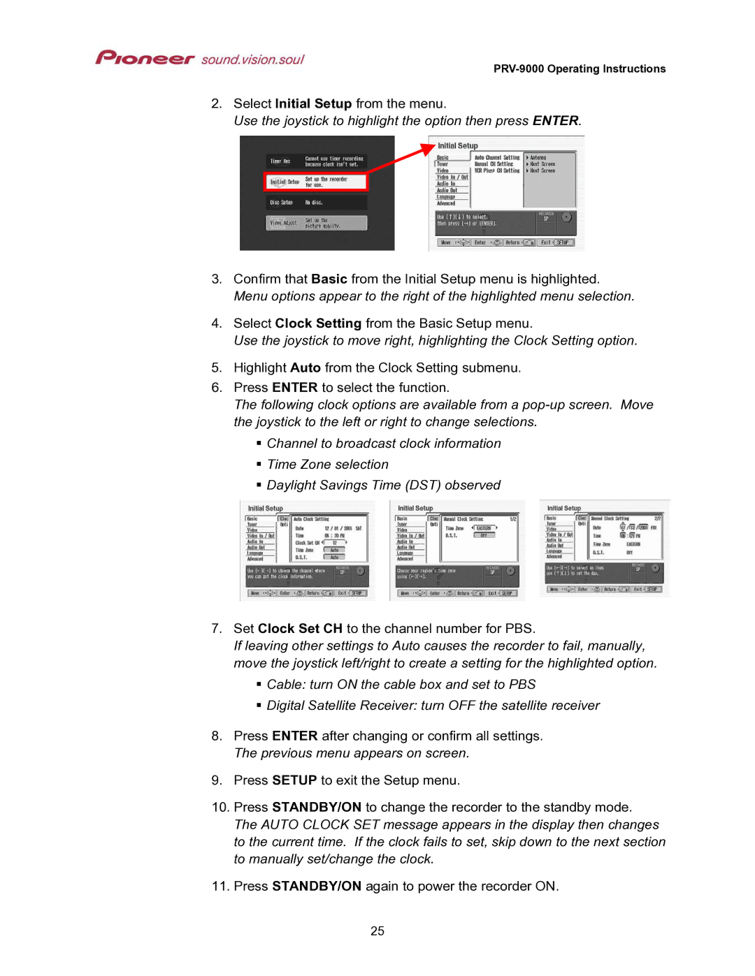 Pioneer PRV-9000 operating instructions Use the joystick to highlight the option then press Enter 