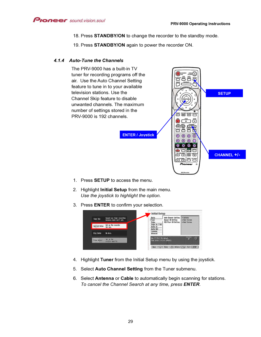 Pioneer PRV-9000 operating instructions Auto-Tune the Channels 