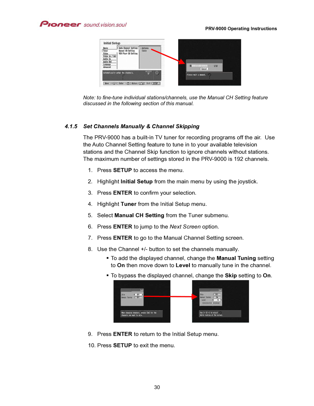 Pioneer PRV-9000 operating instructions Set Channels Manually & Channel Skipping 