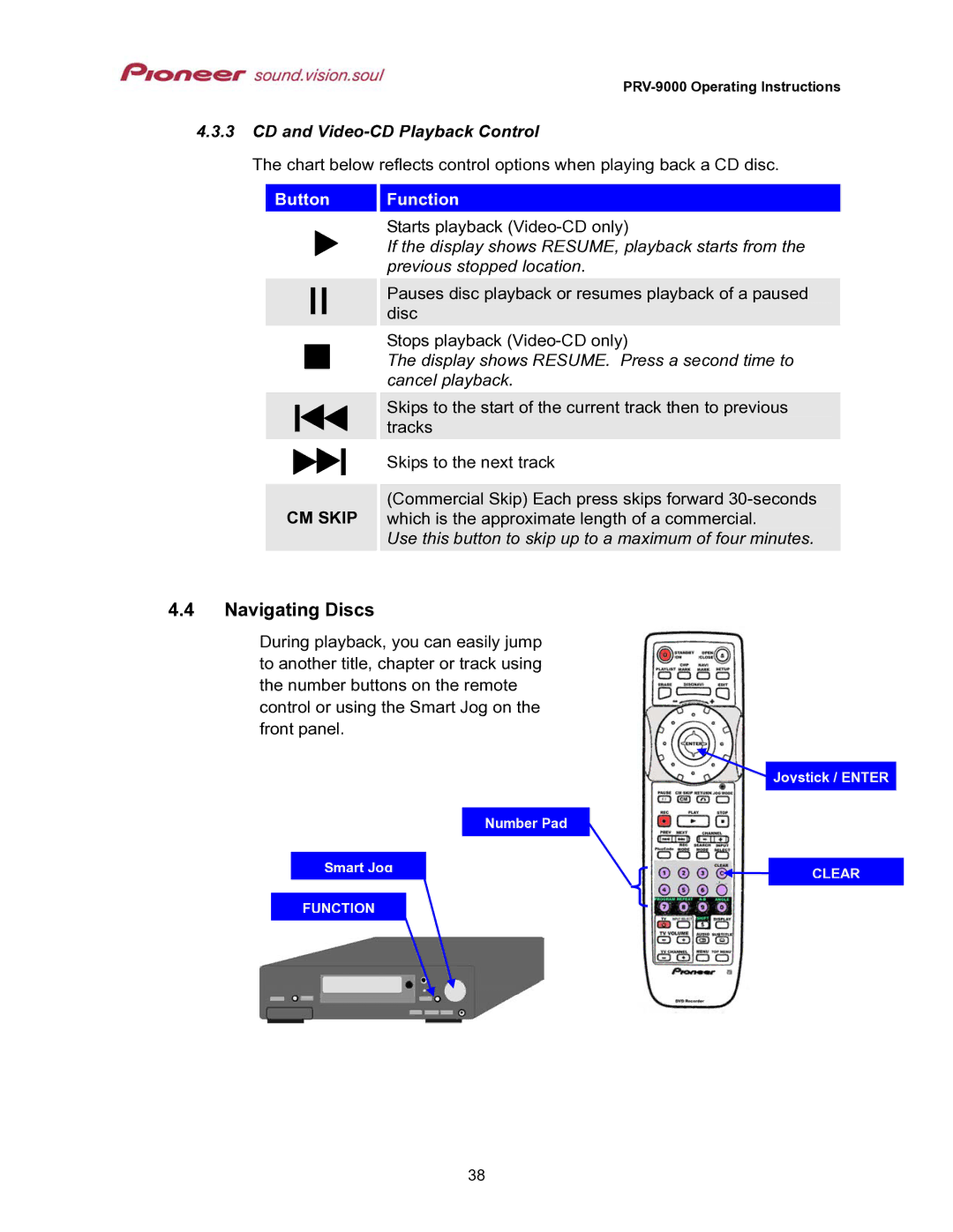 Pioneer PRV-9000 operating instructions Navigating Discs, CD and Video-CD Playback Control 