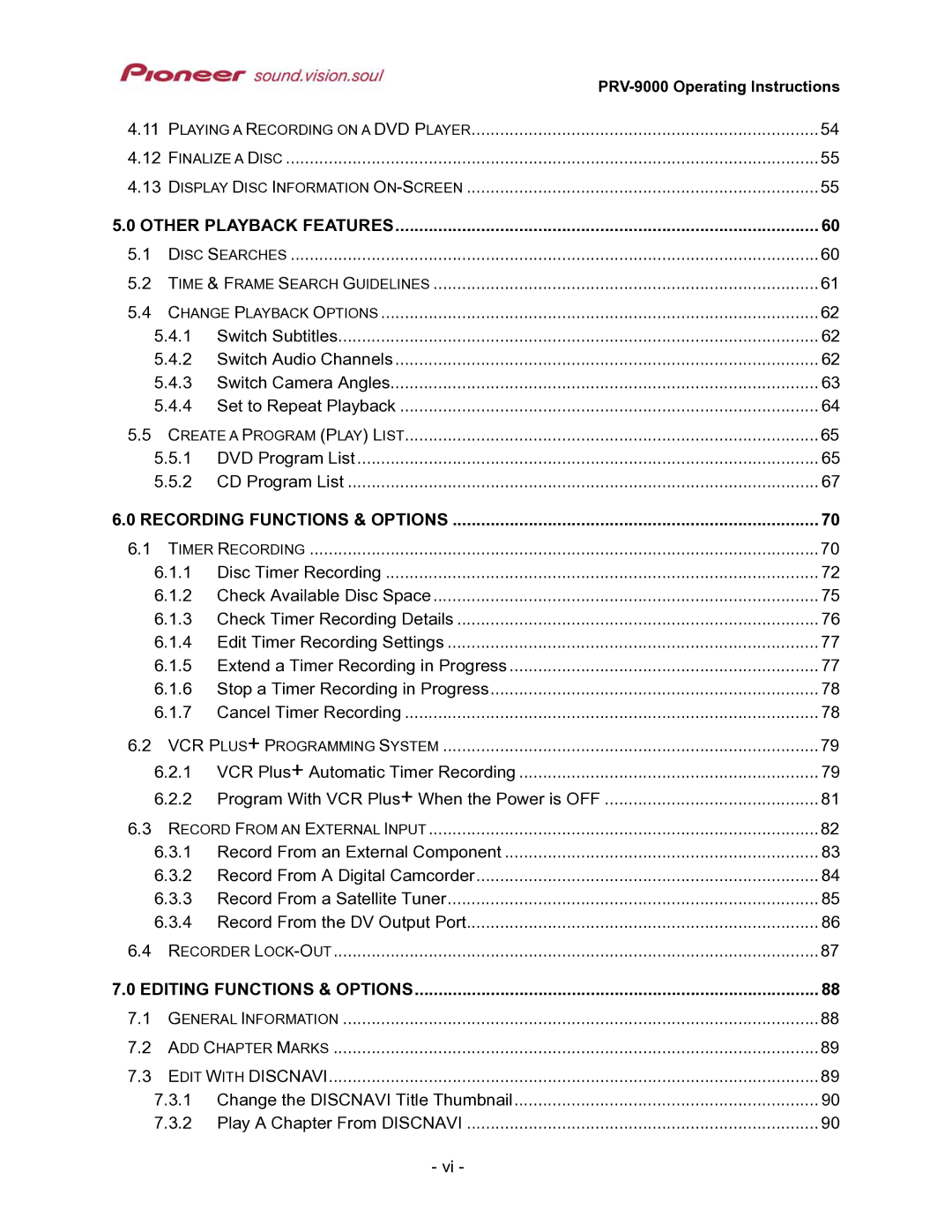 Pioneer PRV-9000 operating instructions Other Playback Features 