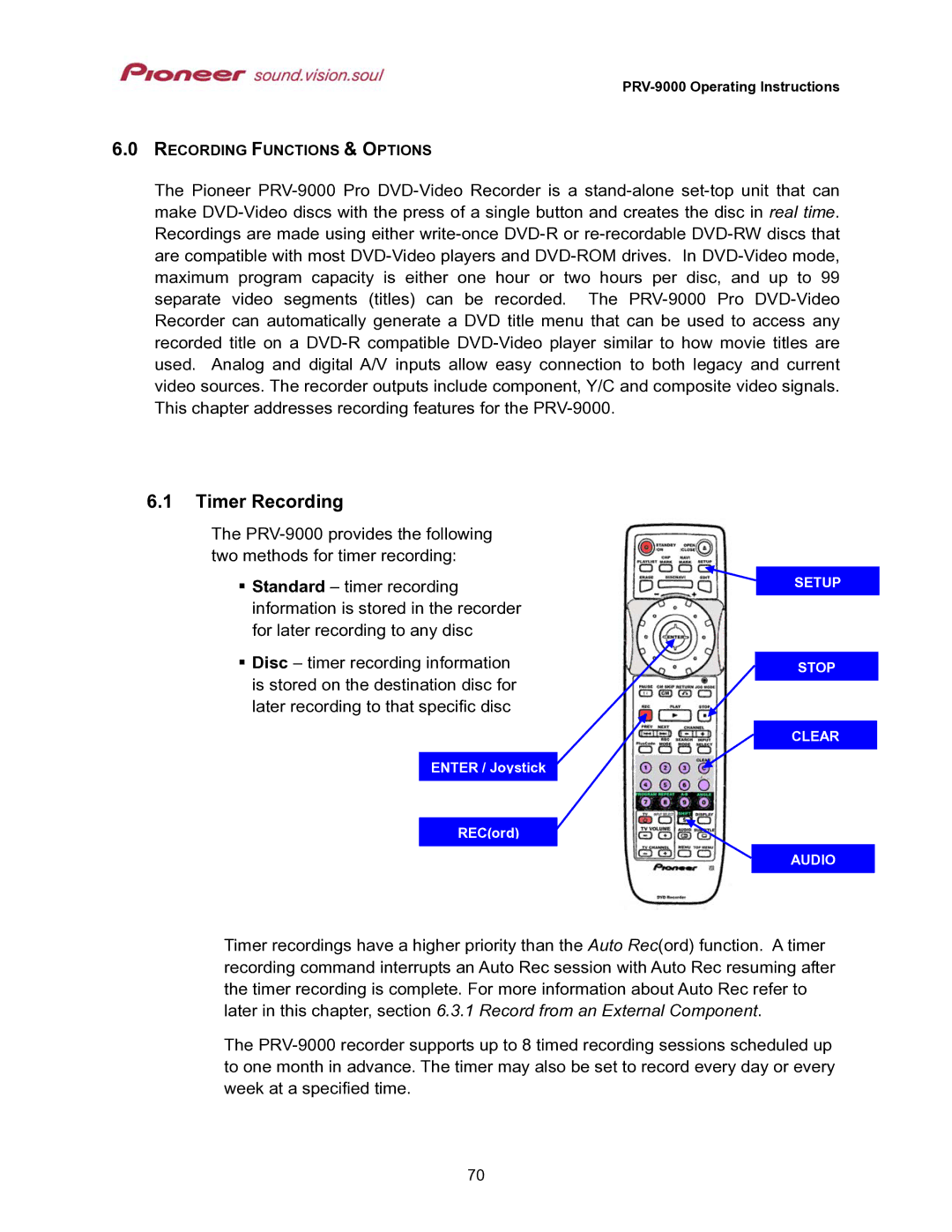 Pioneer PRV-9000 operating instructions Timer Recording 