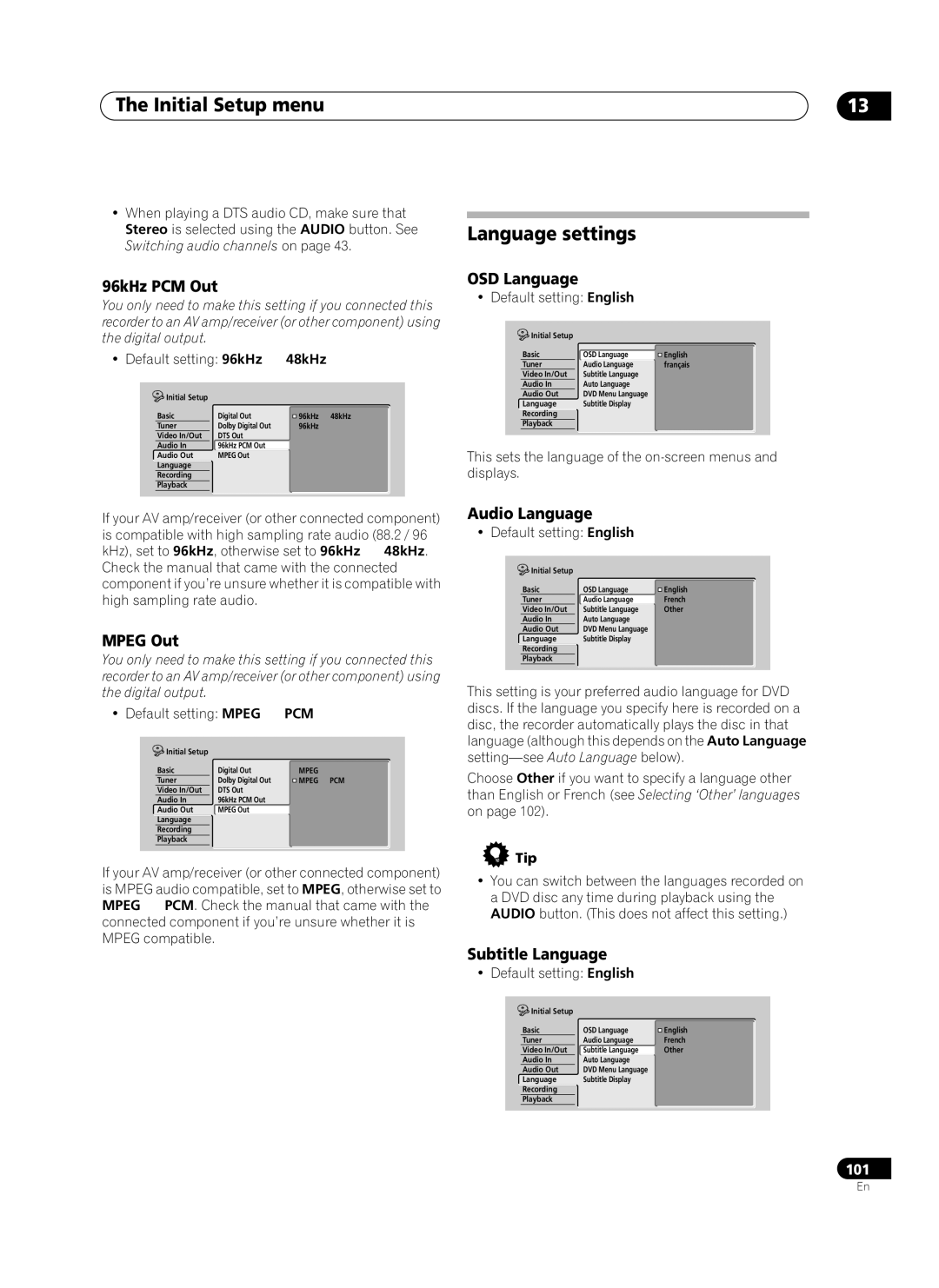 Pioneer PRV-9200 operating instructions Language settings 