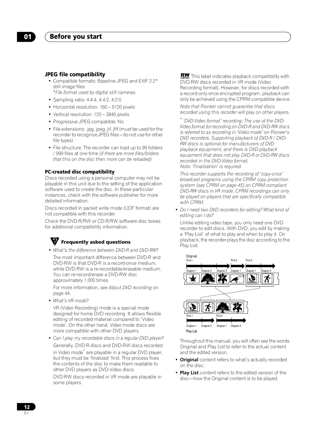 Pioneer PRV-9200 operating instructions Jpeg file compatibility, PC-created disc compatibility, Frequently asked questions 