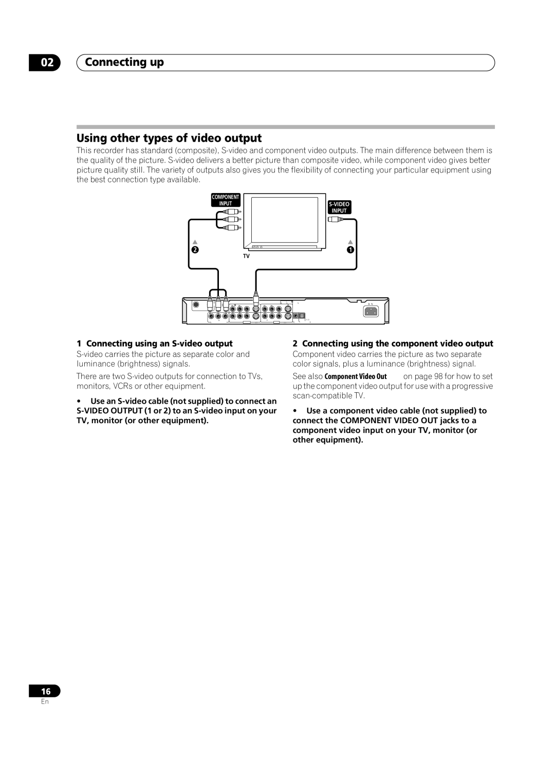 Pioneer PRV-9200 operating instructions Connecting up Using other types of video output, Connecting using an S-video output 