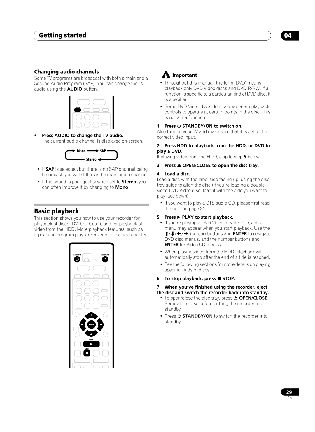 Pioneer PRV-9200 operating instructions Basic playback, Changing audio channels 