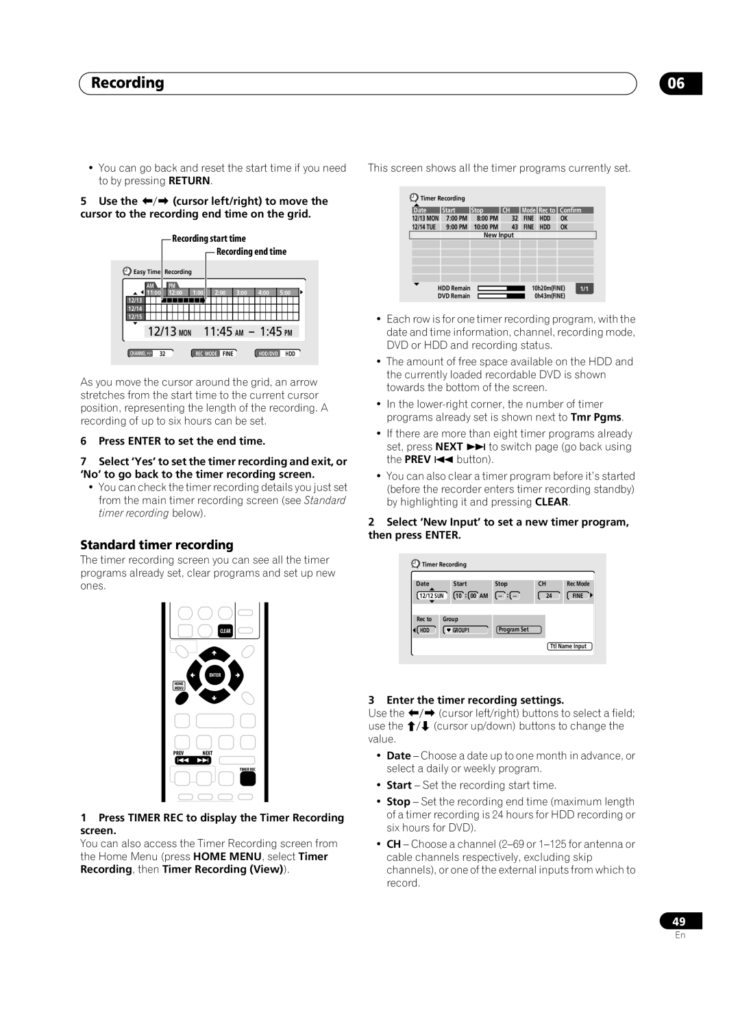 Pioneer PRV-9200 Standard timer recording, Use, Cursor to the recording end time on the grid, Recording end time 